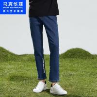 马克华菲潮牌牛仔裤男2021春季新款不规则拼接印花直筒裤