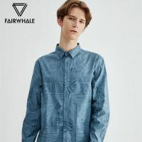马克华菲长袖衬衫男士2019秋季新款潮流韩版植物满印全棉上衣