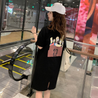 2019夏季新款韩版卡通图案连衣裙女装宽松中长款短袖T恤