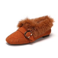 达芙妮杜拉拉冬季新款秋季外穿毛毛鞋一脚蹬还有加绒女平底鞋