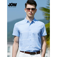 乔沃/JOW 白横纹经典天空蓝 短袖衬衫男士寸衫