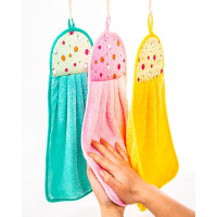 斜月三星3条装 珊瑚绒擦手巾挂巾 厨房挂式卡通擦手布 清洁抹布吸水挂巾40*30cm