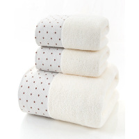 斜月三星家纺 圆点点毛巾浴巾三件套2条毛巾+1条浴巾组合套装适吸水洗脸巾