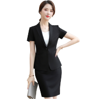 罗蒙夏季薄款短袖西装女士套装裙韩版修身正装职业装工作西服外套