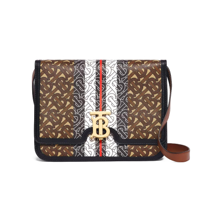 预售 博柏利 BURBERRY TB 口盖包中号 TB标识TB LOGO织物 女士手提包8019337金扣