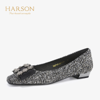 HARSON/哈森 方头水钻女鞋低跟单鞋HL97160