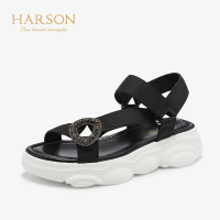 HARSON/哈森 露趾水钻女鞋厚底休闲凉鞋HM97183