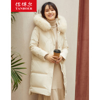 坦博尔新款羽绒服女中长款大毛领时尚韩版收腰保暖加厚外套冬TD19122
