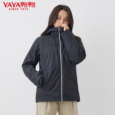 鸭鸭(yaya)女士冬季短款连帽鸭绒羽绒服时尚工装加厚保暖户外外套