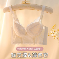 Ceba内衣女薄款大胸显小 无钢圈收副乳防下垂调整型文胸大码蕾丝胸罩