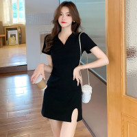 Jusen Shayu法式V领包臂连衣裙女夏季2023年新款小黑裙气质修身