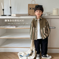 Jusen Shayu童酷儿童衬衫2023春季新款韩版男小童条纹拼色衬衣宝