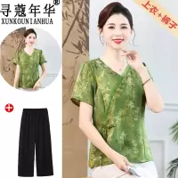 新款大码妈妈装中年女装40-50岁中老年妈妈套装洋气女夏季衣服薄