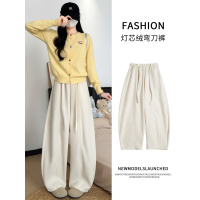 白色裤女秋季新款宽松垂感休闲慵懒小个子灯芯绒阔腿裤子