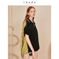 伊布都ibudu2020夏季新款绣花字母印花格子衬衫