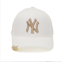 MLB棒球帽男女通用弯檐帽子情侣款 NY扬基韩版时尚运动硬顶刺绣鸭舌帽 白色金标NY