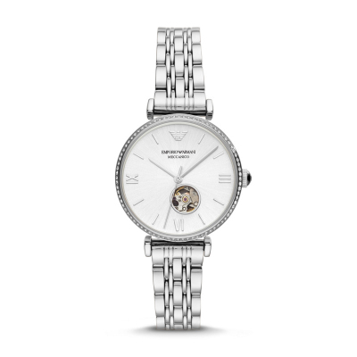 阿玛尼(EMPORIO.ARMANI)手表镂空透窗自动机械表女士腕表时尚百搭秋冬新款银色钢带AR60022