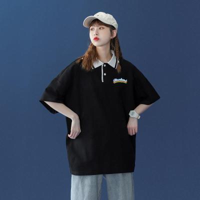 罗蒙港风中性 夏韩版新款宽松撞色Polo短袖T恤上衣