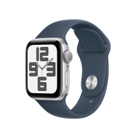 Apple Watch SE GPS 44 毫米银色铝金属表壳 风暴蓝色运动型表带 - M/L MREE3CH/A