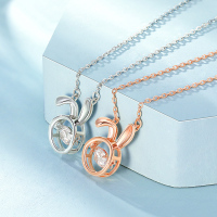 梦金园灵动兔耳朵项链兔子锆石银首饰设计感时尚锁骨链兔年生日女士礼物