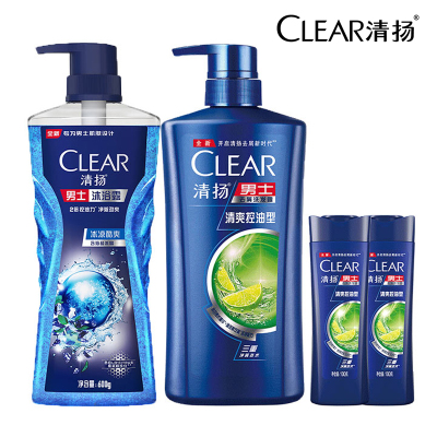 清扬(CLEAR) 男士冰凉酷爽沐浴露+清爽控油去屑洗发露组合 600g+700g