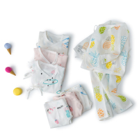 夏季新款可爱宝宝纱布系带和尚服套装 婴幼儿双层纱布内衣套装 空调服