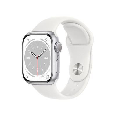 Apple(苹果)Watch Series8 智能手表GPS款45毫米银色铝金属表壳白色运动型表带MP6N3CH/A
