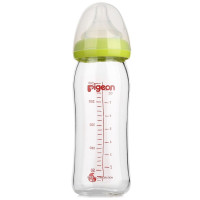 贝亲(Pigeon) 婴儿玻璃奶瓶新生儿宽口奶瓶 宝宝奶瓶进口瓶身 AA91绿色240ml带L号奶嘴