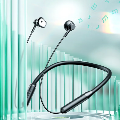机乐堂(JOYROOM)JR-D6蓝牙耳机颈挂式双动圈运动防水耳机微小型耳塞超长待机5.0入耳式 黑色 单个价