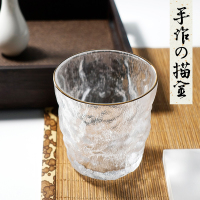 创意日式冰川杯高颜值家用喝水杯加厚冰川纹玻璃杯 小号描金荒川杯