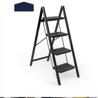 悦金铁 家用梯子四步折叠梯凳铁梯宽踏板人字梯多功能花架梯单侧工程楼梯