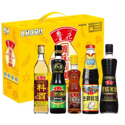 鲁花 调味品 2198ml伴手礼(酱油+醋+料酒+蚝油+香油)5瓶装