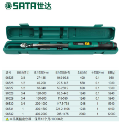 世达(SATA) 3/4"系列电子扭力扳手120-600N·m 96528