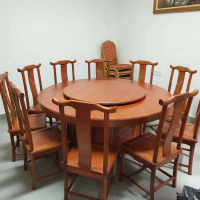 震天下手动餐桌椅 1.8米直径圆桌(一桌十椅)原木色