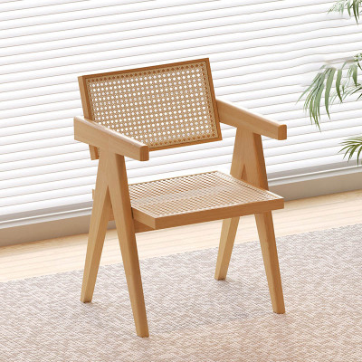 大嘉全实木橡胶木休闲椅靠背座面优质天然玛瑙藤