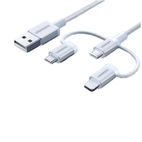 绿联(Ugreen)US186银白色USB2.0转Micro USB+Type-C+Lightning三合一数据线