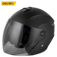 得力(deli)电动车头盔机车安全帽单镜片半盔 四季通用 均码哑光黑 DL885011