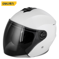 得力(deli)电动车头盔机车安全帽单镜片半盔 四季通用 均码亮白色 DL885012