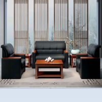沃盛 黑真皮SD-1032办公沙发简约办公室商务接待会客2个单人位1个三人位沙发