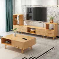 沃盛 现代简约实木北欧风格电视柜 橡木原木色电视柜1.5米 加高边柜和低边柜三件套装