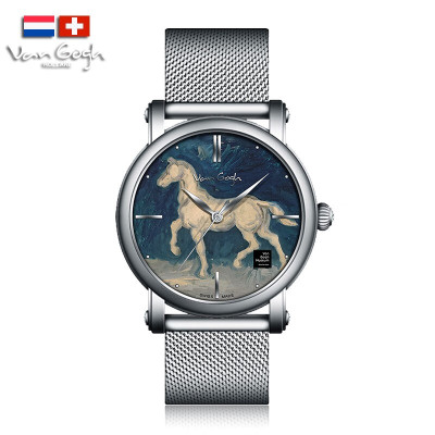 梵高(VanGogh)瑞士手表男 3D油画表面钢带 马的石膏像