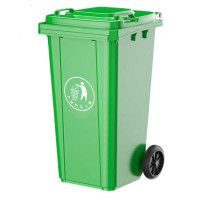 黄金柳 40L绿色户外环卫翻盖塑料加厚带轮垃圾桶