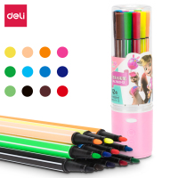 得力(deli)7060-12水彩 粉、蓝/12色 卡通软杆水彩笔 学生儿童绘画涂鸦画笔 单桶