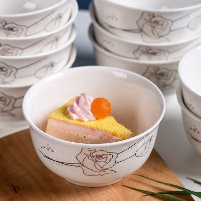 尖兵 陶瓷碗具套装10只装景德镇陶瓷欧式米饭碗 金丝玫瑰