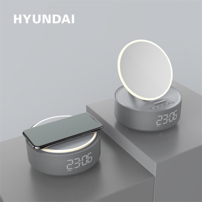 HYUNDAI现代YH-F166蓝牙音箱创意无线充化妆镜夜灯时计音箱 颜色随机