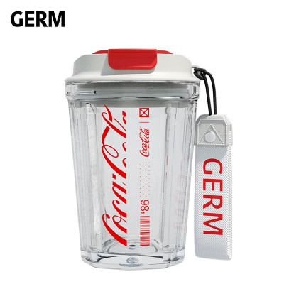 GERM格沵可口可乐联名潮流随行杯子Tritan男女式塑料杯大容量咖啡杯水杯 冰透白390ml