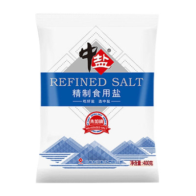 中盐未加碘精制食用盐400g/袋装炒菜火锅鲜美调味1袋