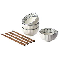 博堡(BOBER) 膳品陶瓷碗筷套装 陶瓷碗 DY-TZ675-8A 圆形 4碗4筷 白色