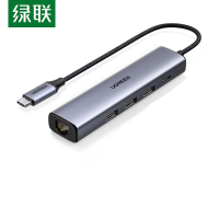 绿联(Ugreen) CM475 Type-C扩展坞USB-C转百兆有线网卡转换器HDMI雷电3拓展坞分线器 4合1