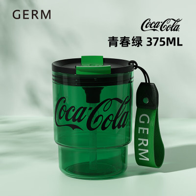 格沵 可口可乐夏季Tritan吸管水杯便携竹简塑料杯车载杯子375ML青春绿 GE-CK23SS-S24-2
